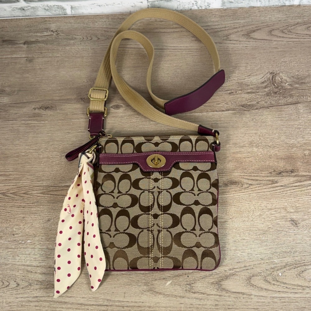 Coach Signature Crossbody Bag Monogram Plum Purple Womens Small 40688